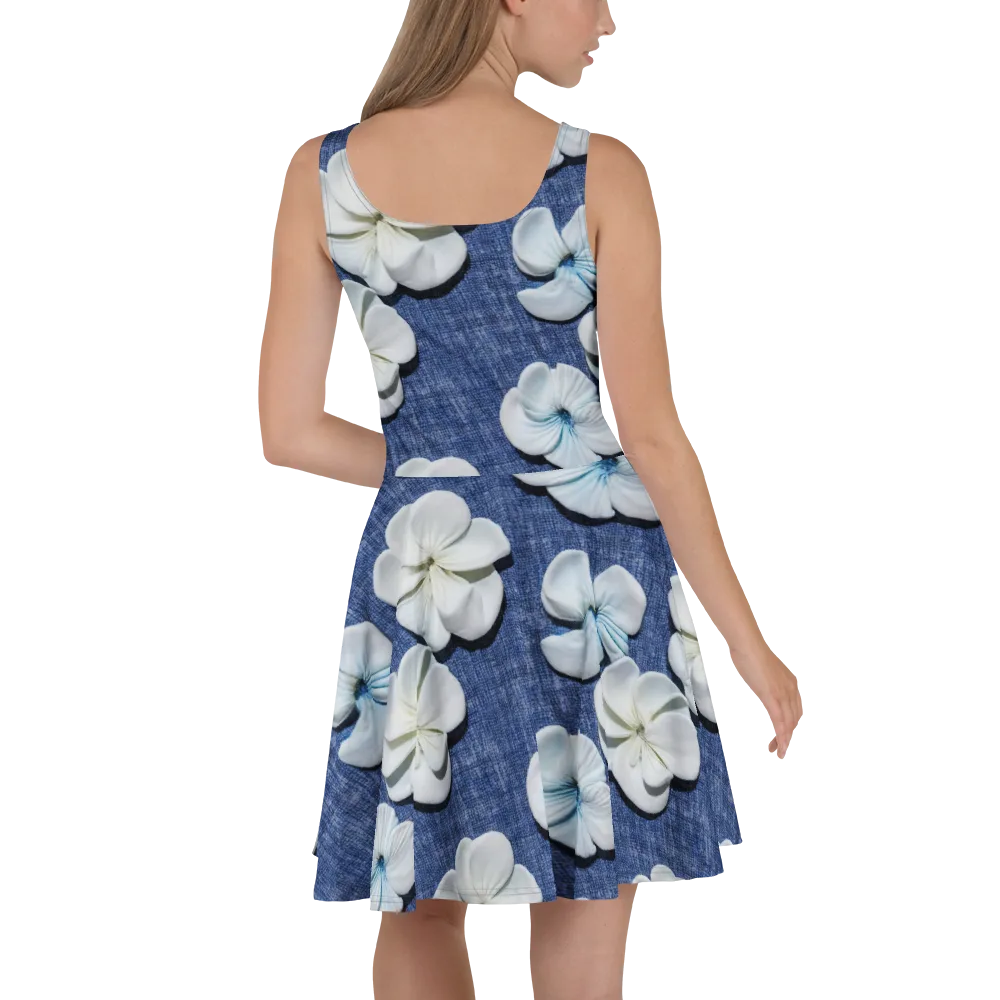 Azure Petal Drift on Skater Dress — Back
