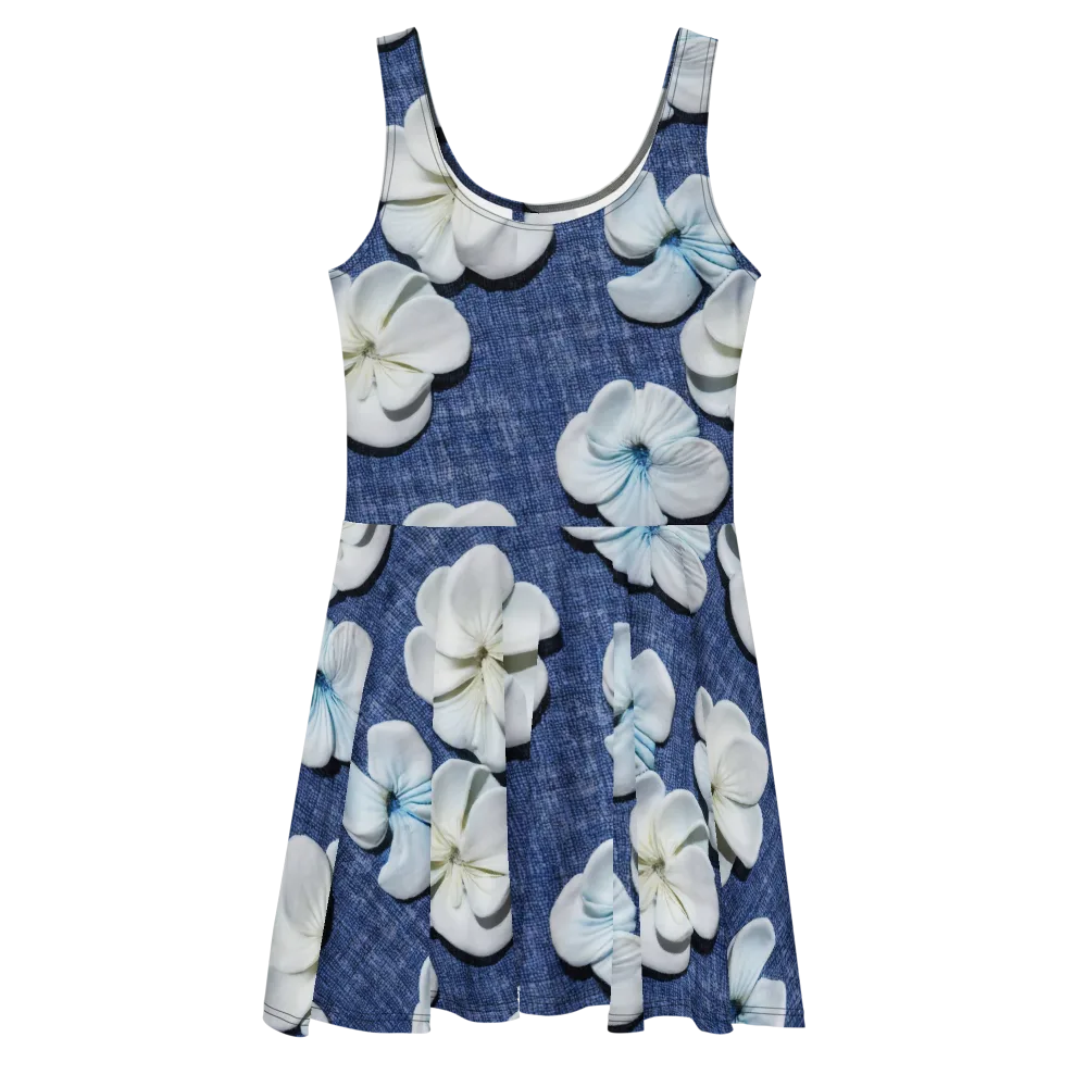 Azure Petal Drift on Skater Dress — Front