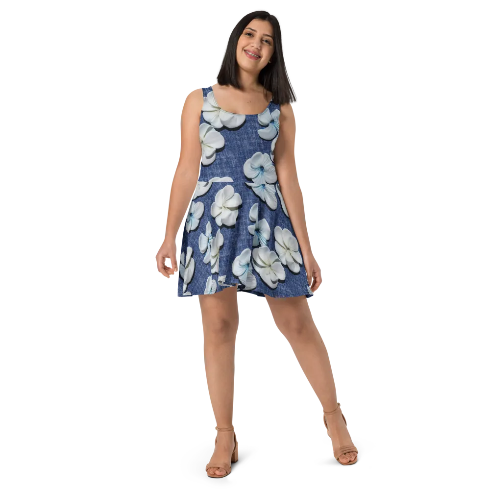 Azure Petal Drift on Skater Dress — Front