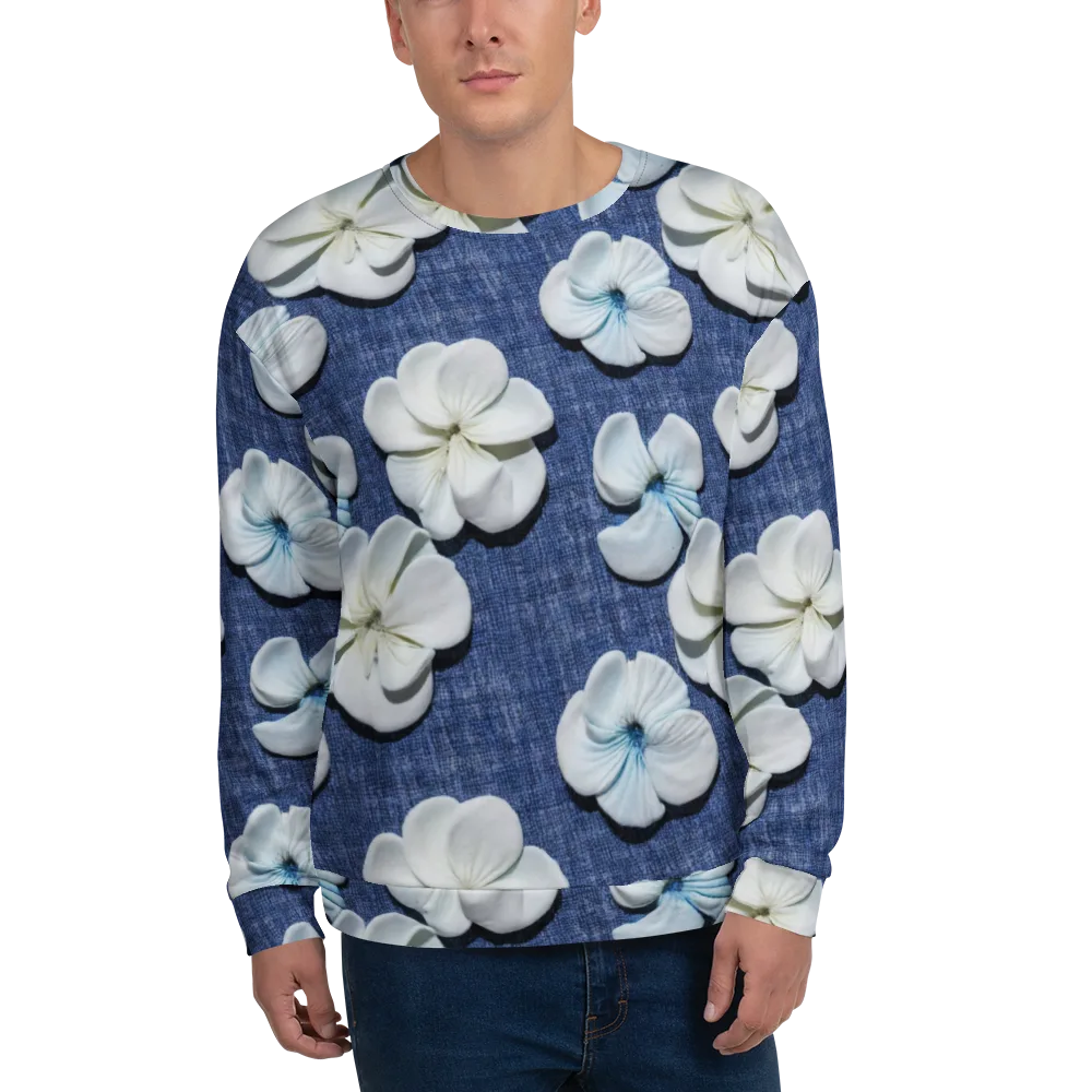 Azure Petal Drift on Sweatshirt — Front