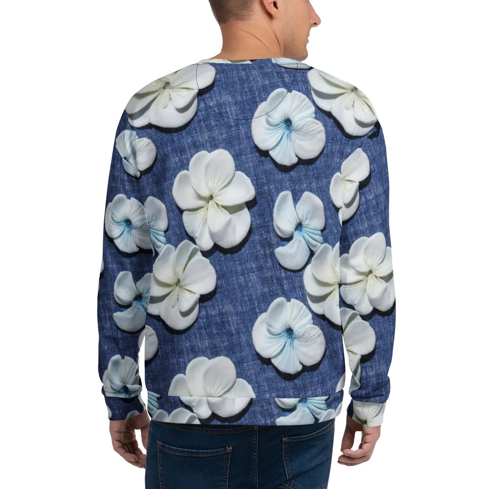 Azure Petal Drift on Sweatshirt — Back