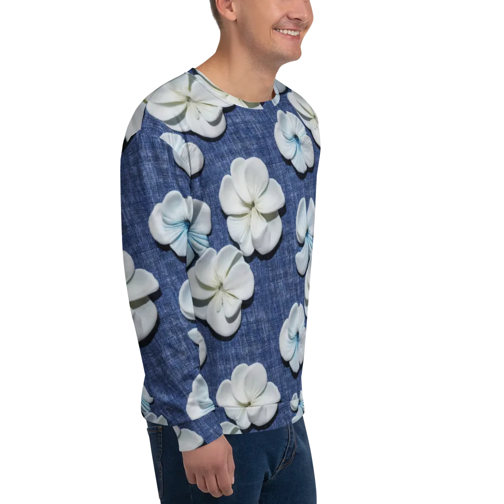 Azure Petal Drift on Sweatshirt — Right Front