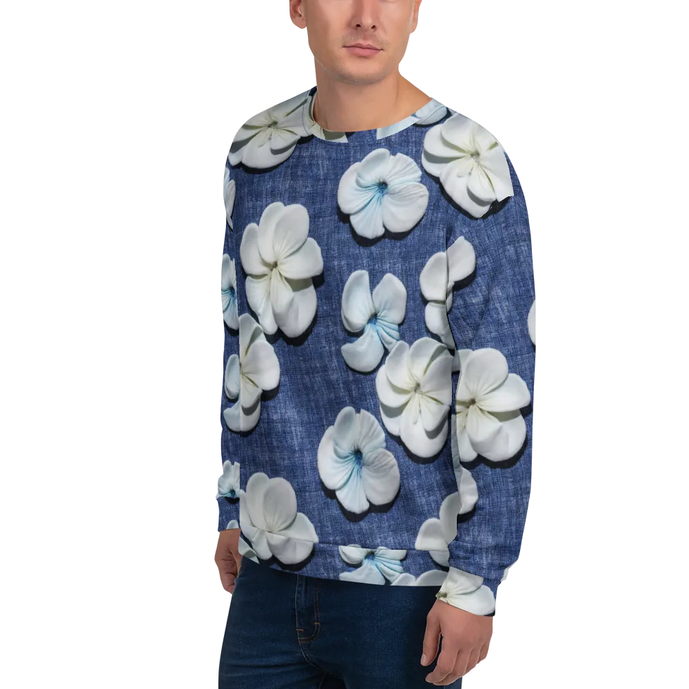 Azure Petal Drift on Sweatshirt — Left Front