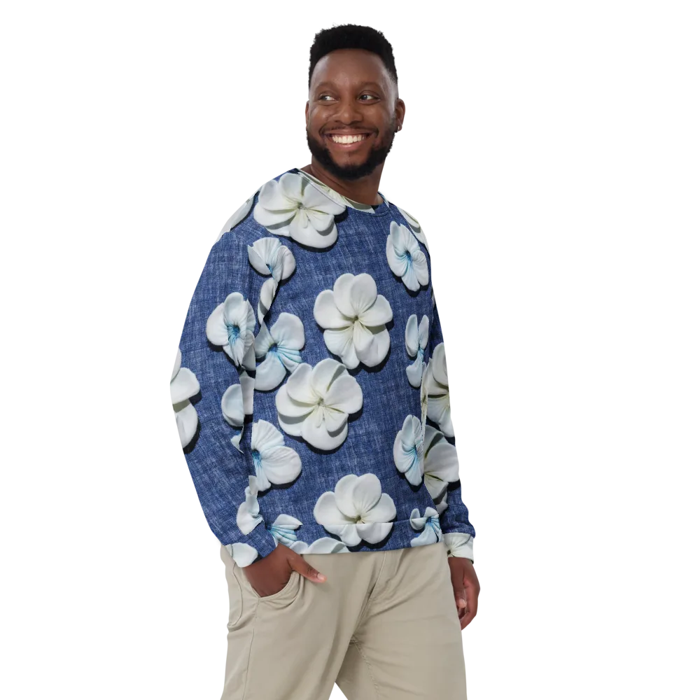 Azure Petal Drift on Sweatshirt — Front