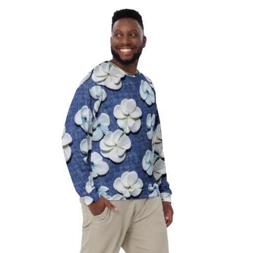 Azure Petal Drift on a Sweatshirt