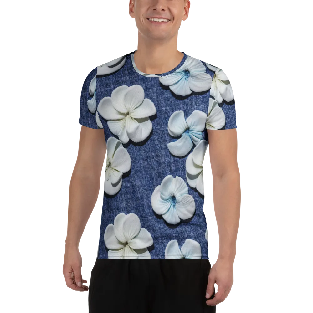Azure Petal Drift on Men's Athletic T-Shirt — Front