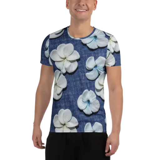 Azure Petal Drift on a Men's Athletic T-Shirt