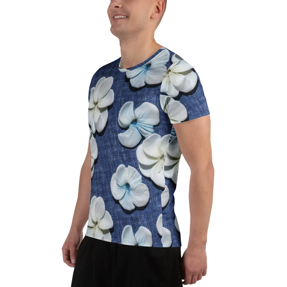 Azure Petal Drift on Men's Athletic T-Shirt — Left