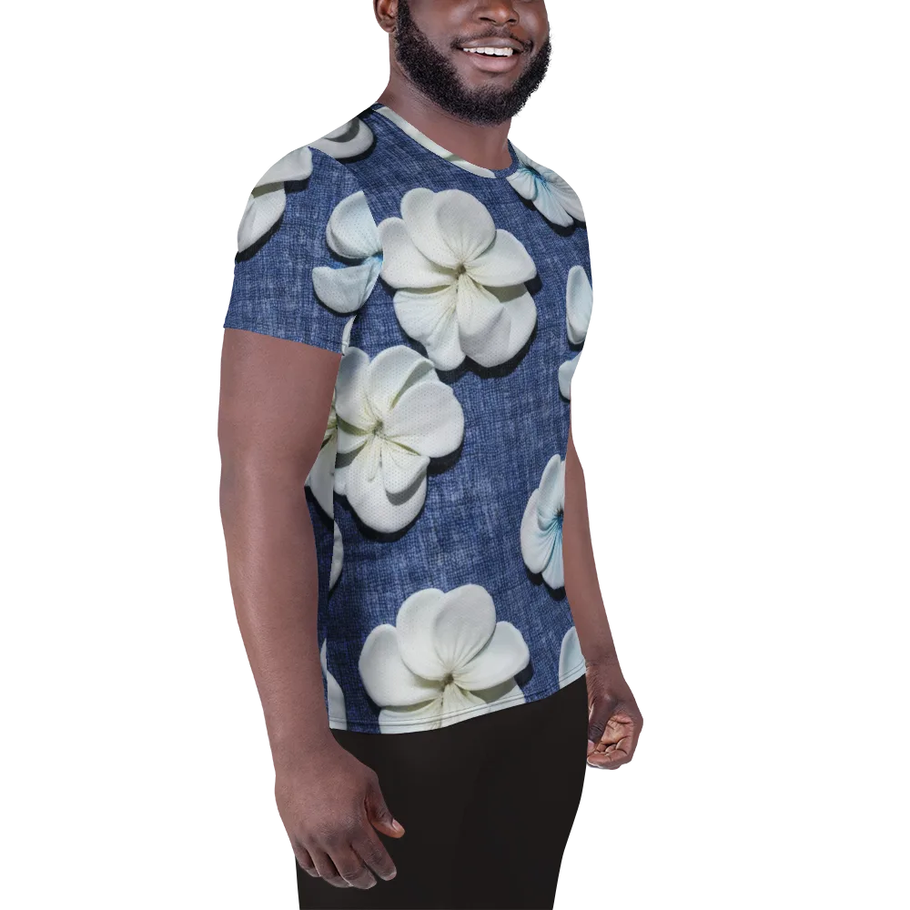 Azure Petal Drift on Men's Athletic T-Shirt — Right