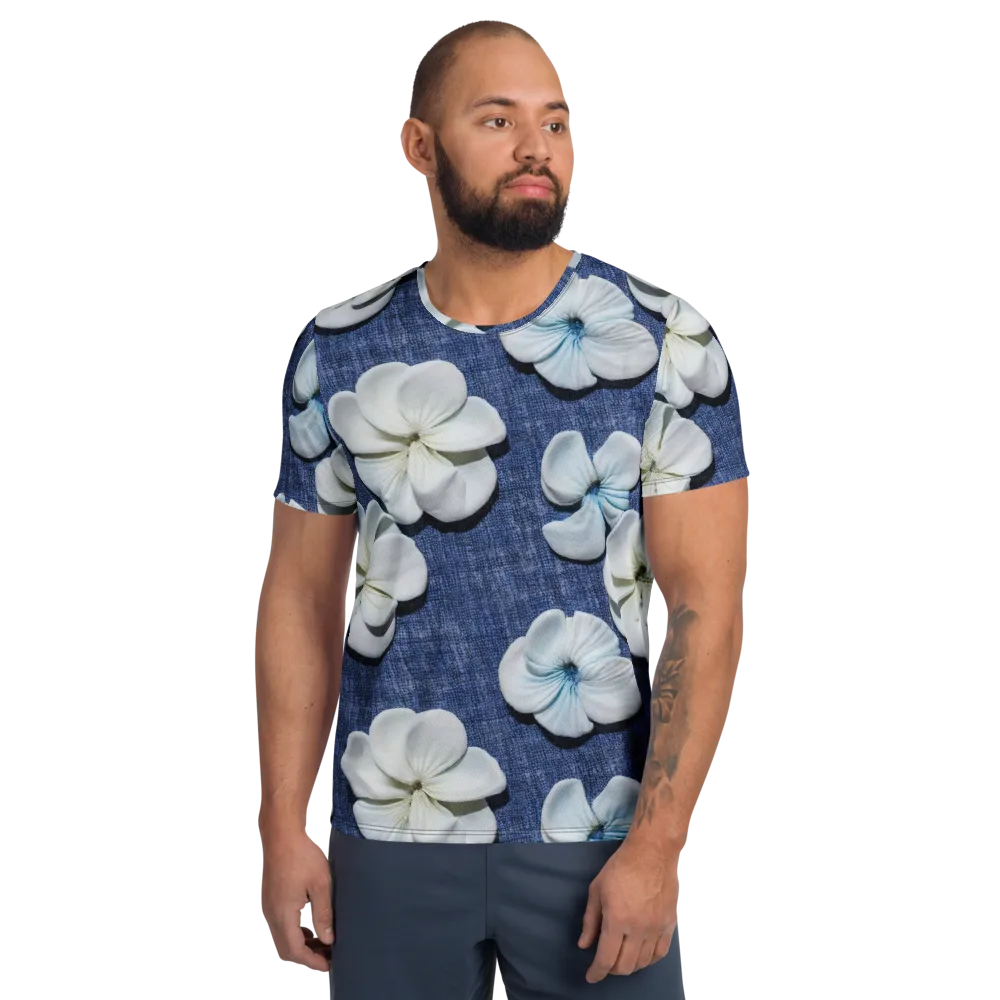 Azure Petal Drift on Men's Athletic T-Shirt — Front
