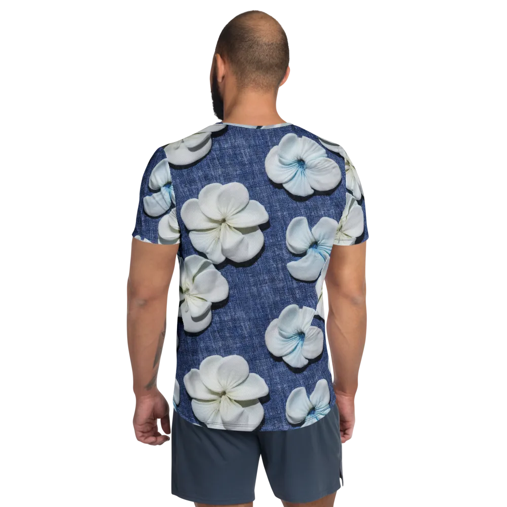 Azure Petal Drift on Men's Athletic T-Shirt — Back