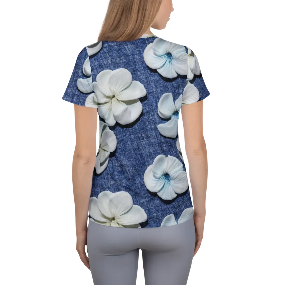 Azure Petal Drift on Women's Athletic T-Shirt — Back