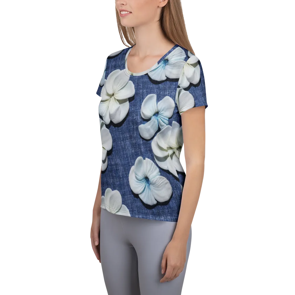 Azure Petal Drift on Women's Athletic T-Shirt — Left