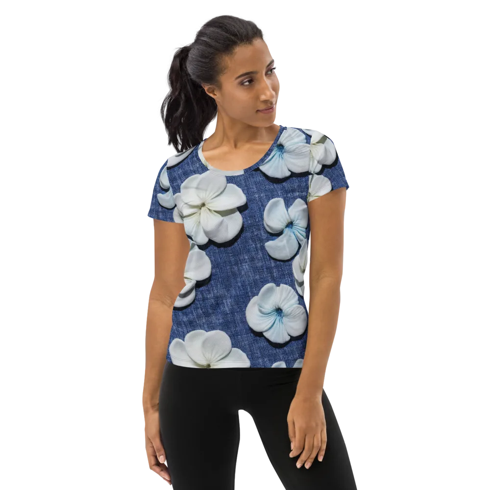 Azure Petal Drift on Women's Athletic T-Shirt — Front