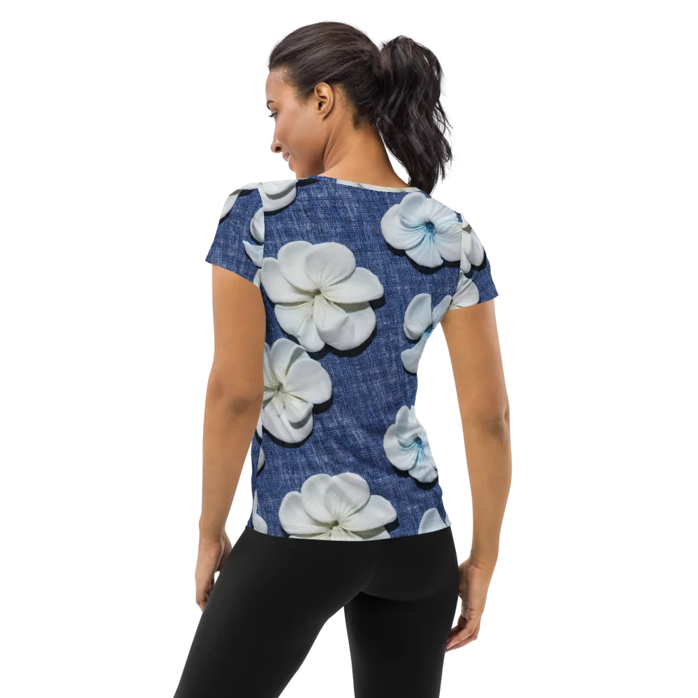 Azure Petal Drift on Women's Athletic T-Shirt — Back