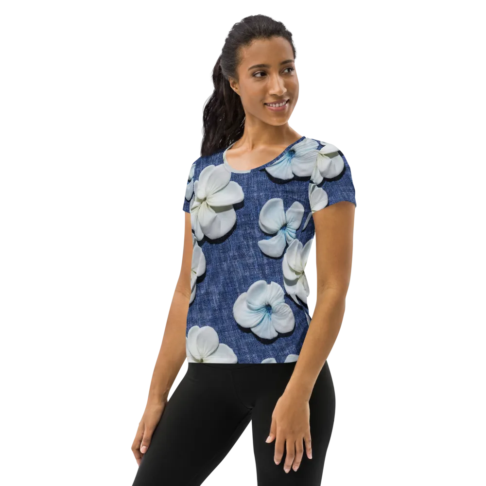 Azure Petal Drift on Women's Athletic T-Shirt — Left