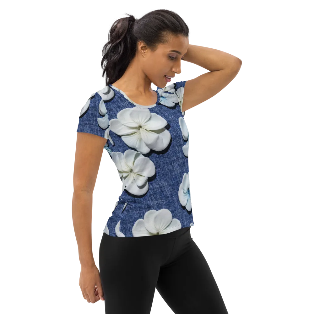 Azure Petal Drift on Women's Athletic T-Shirt — Right