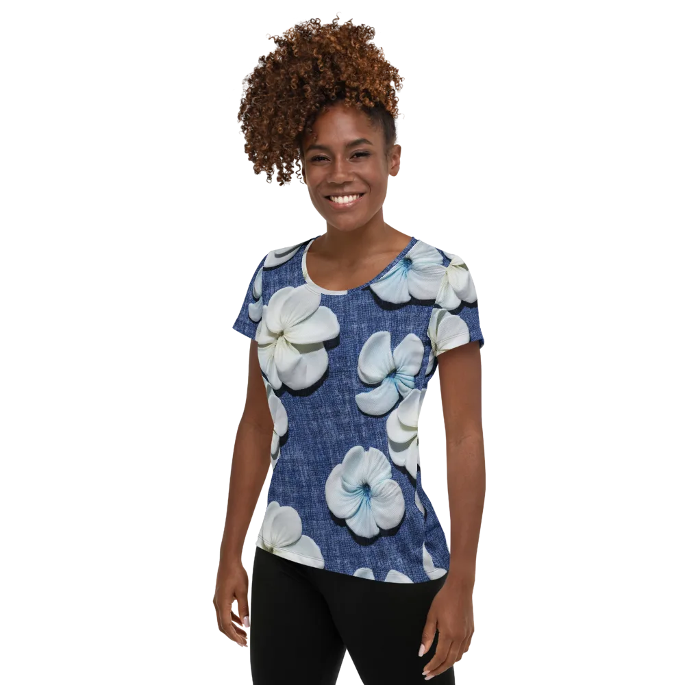 Azure Petal Drift on Women's Athletic T-Shirt — Left