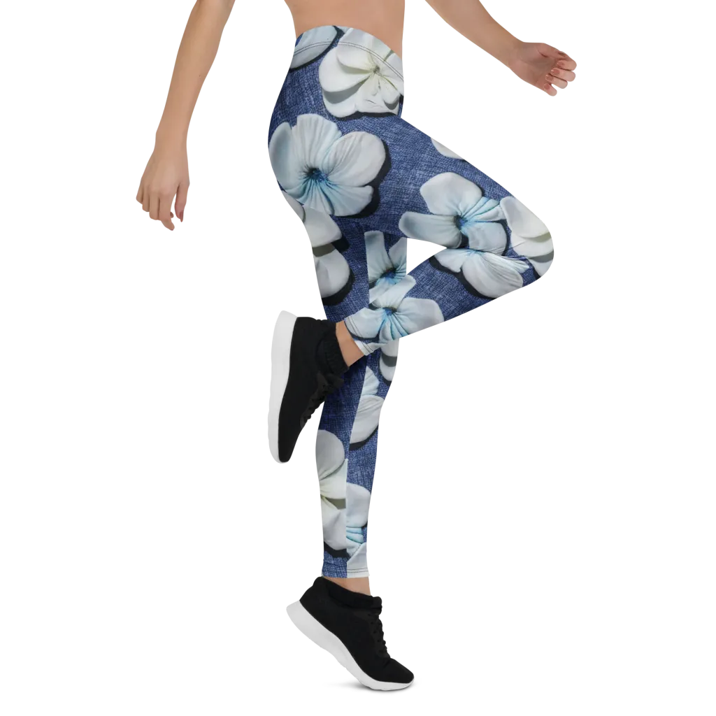 Azure Petal Drift on Leggings — Right