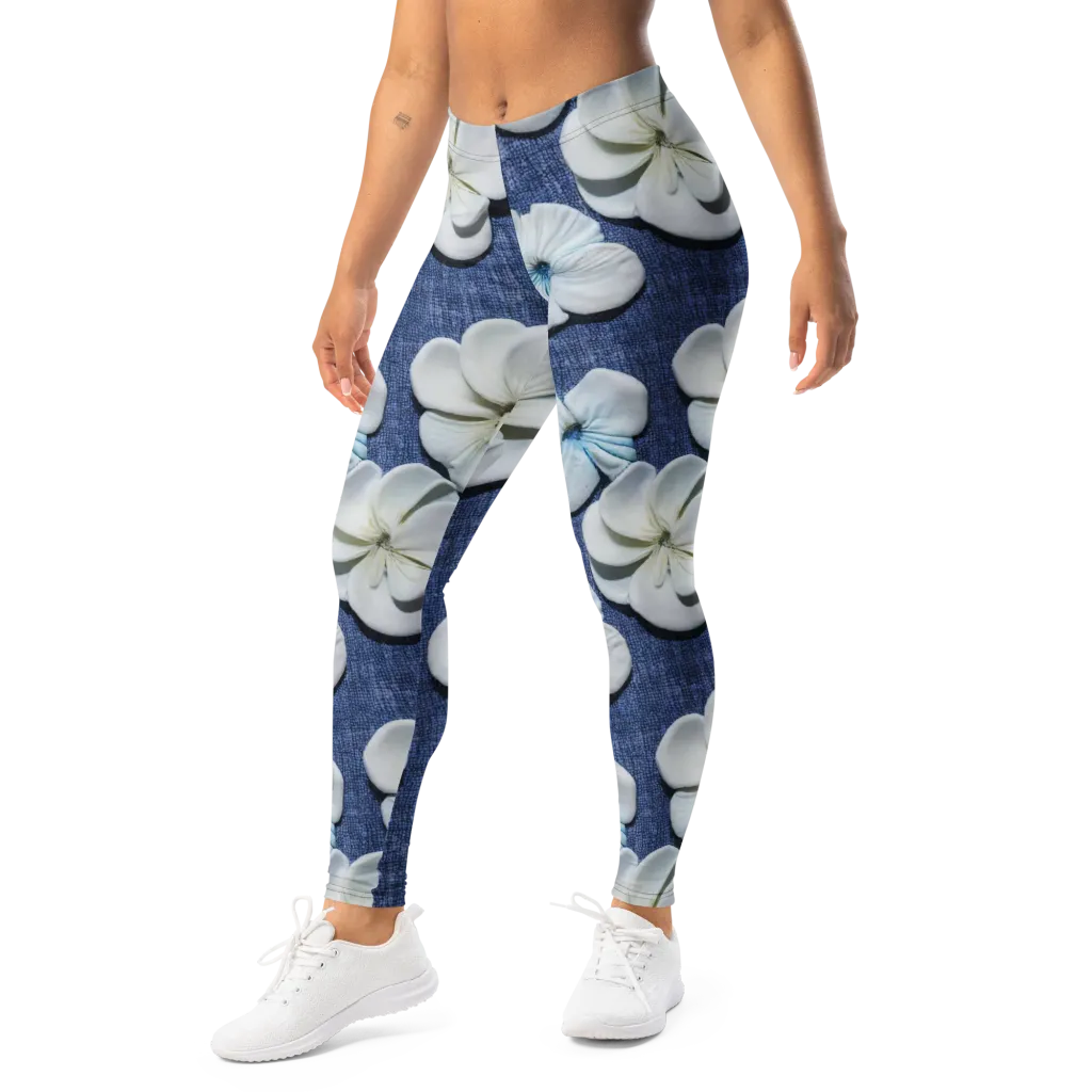 Azure Petal Drift on Leggings — Left Front
