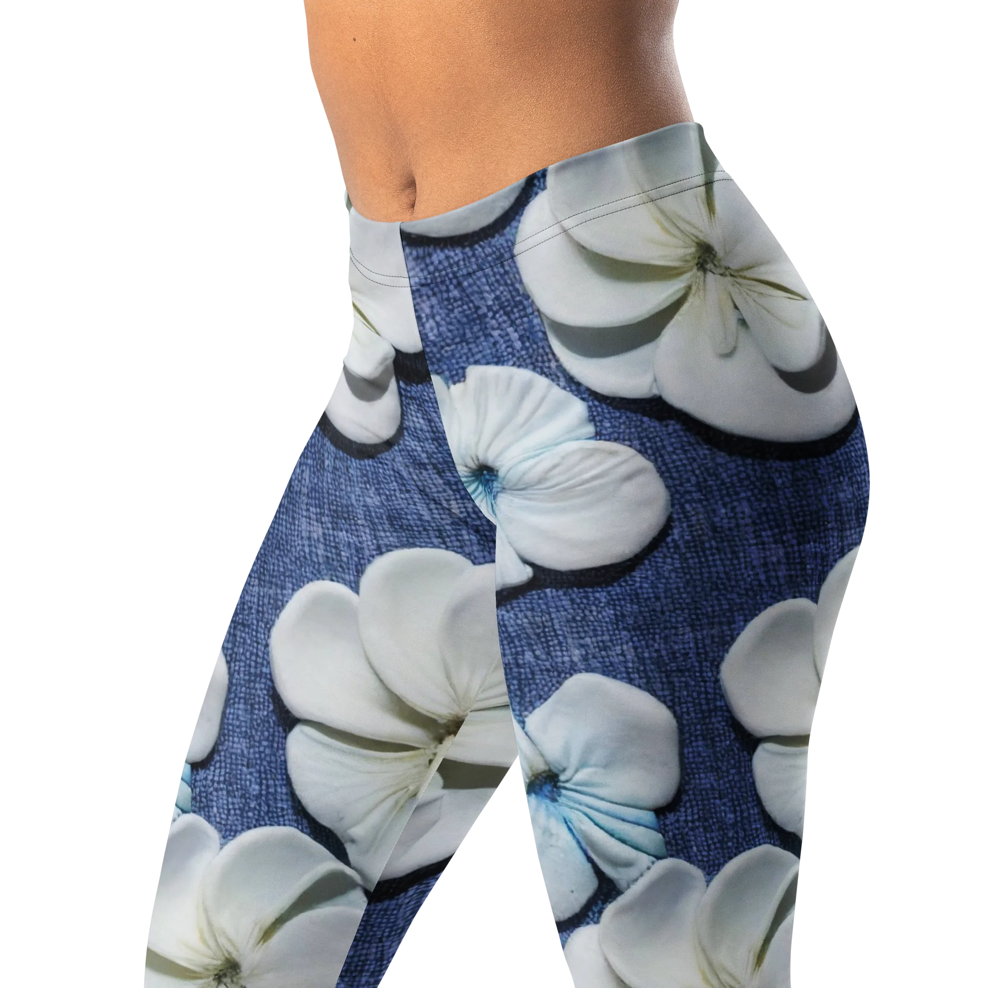 Azure Petal Drift on Leggings — Left Front