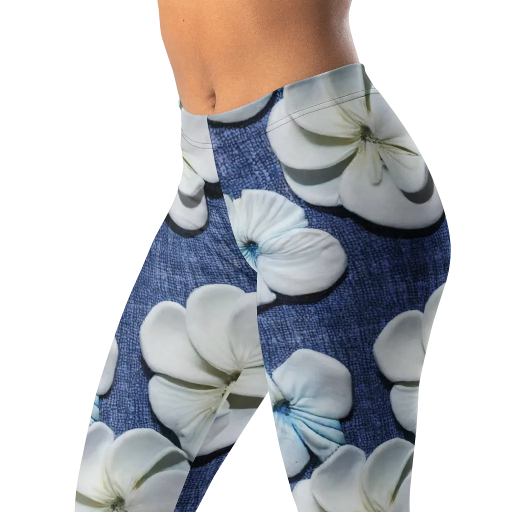 Azure Petal Drift on Leggings — Left Front