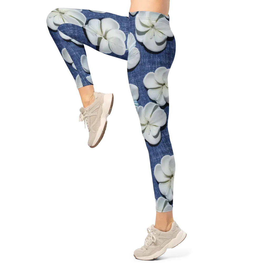 Azure Petal Drift on Leggings — Left