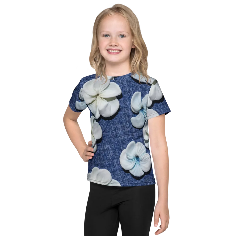 Azure Petal Drift on Kids Crew Neck T-Shirt — Front