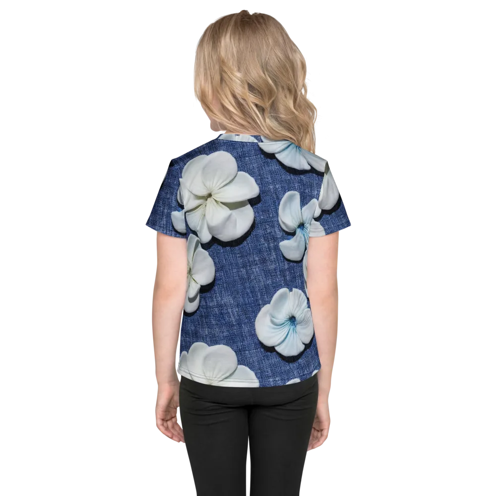 Azure Petal Drift on Kids Crew Neck T-Shirt — Back