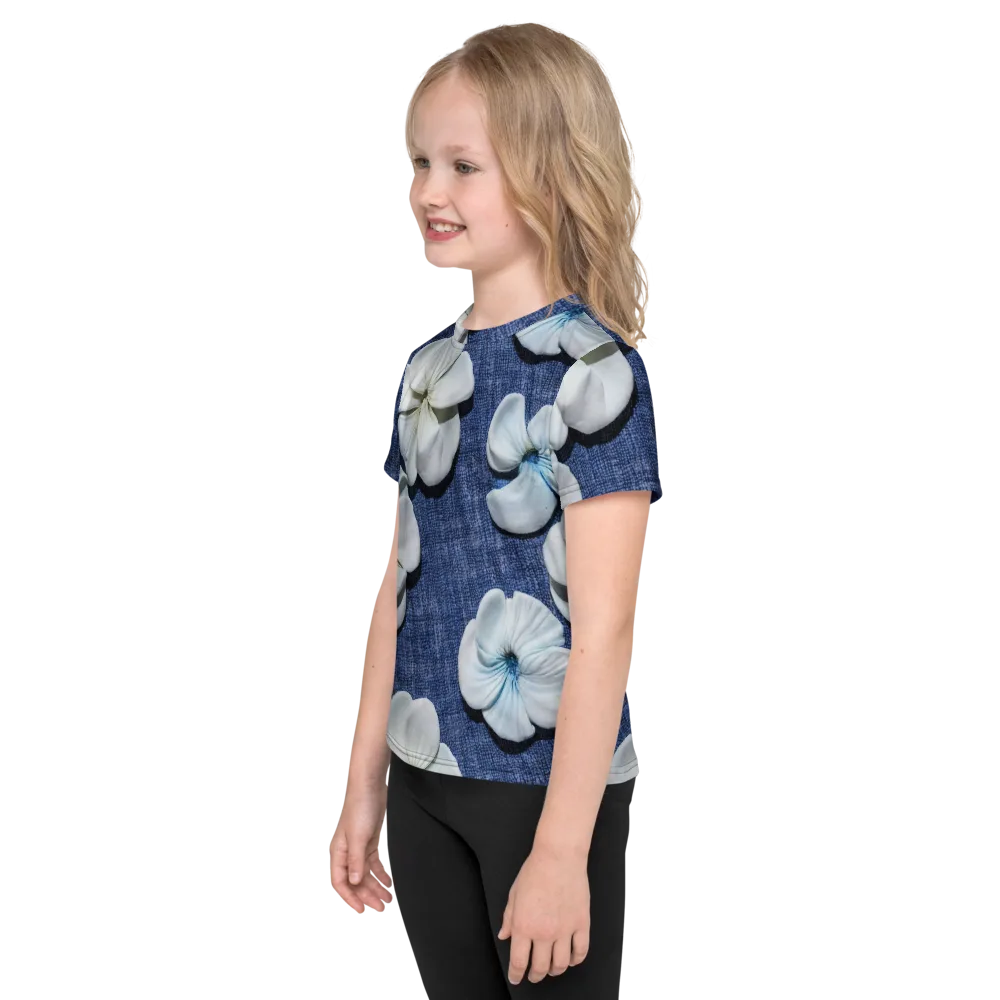 Azure Petal Drift on Kids Crew Neck T-Shirt — Left