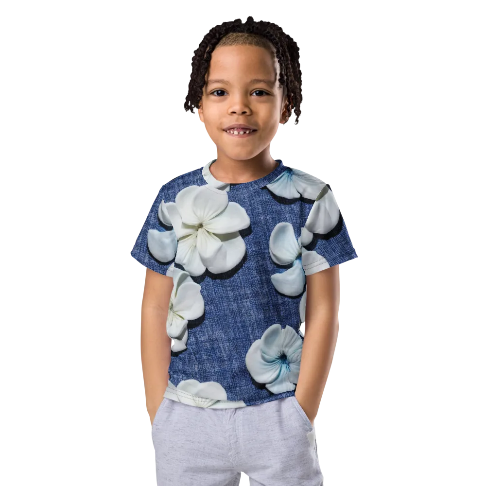 Azure Petal Drift on Kids Crew Neck T-Shirt — Front