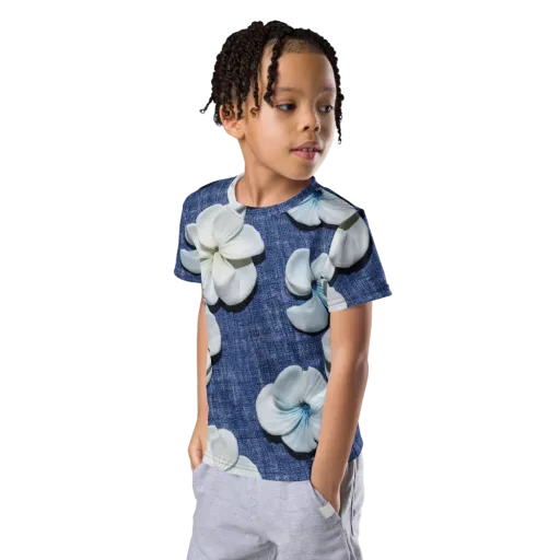 Azure Petal Drift on a Kids Crew Neck T-Shirt