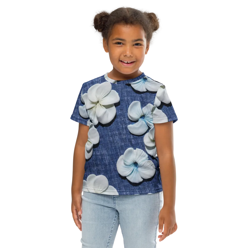 Azure Petal Drift on Kids Crew Neck T-Shirt — Front