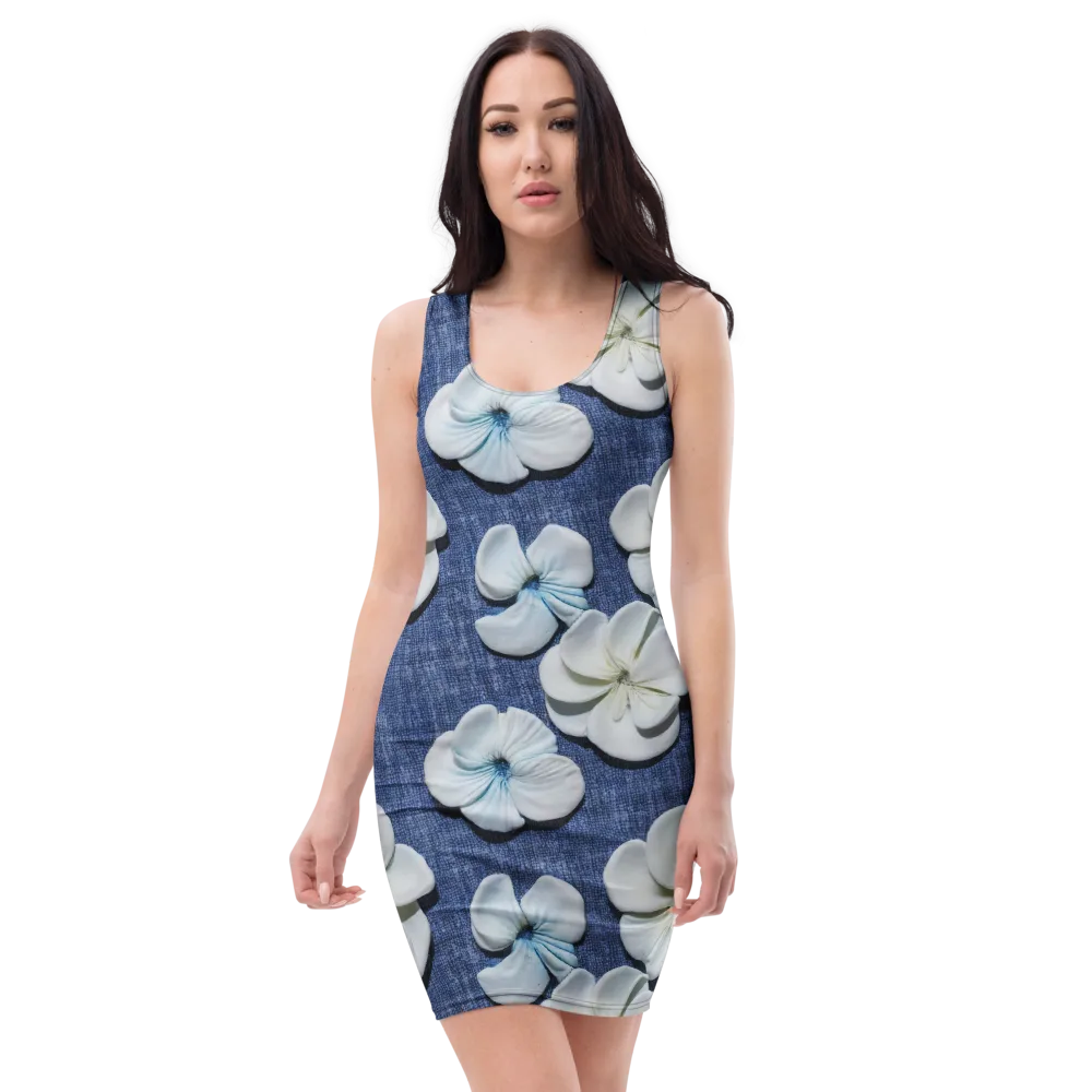 Azure Petal Drift on Bodycon Dress — Front