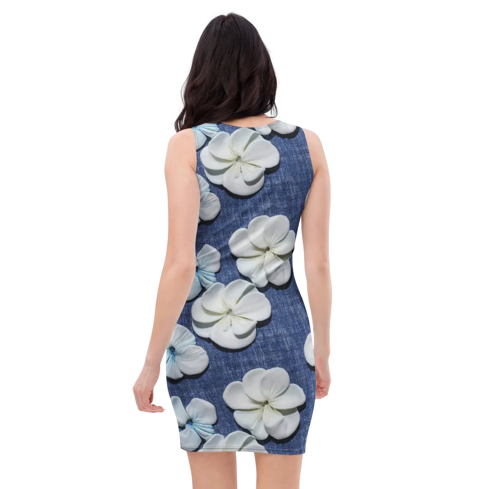 Azure Petal Drift on Bodycon Dress — Back