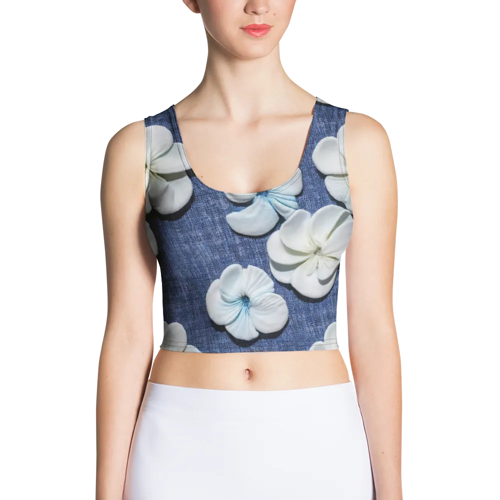 Azure Petal Drift on Crop Top — Front