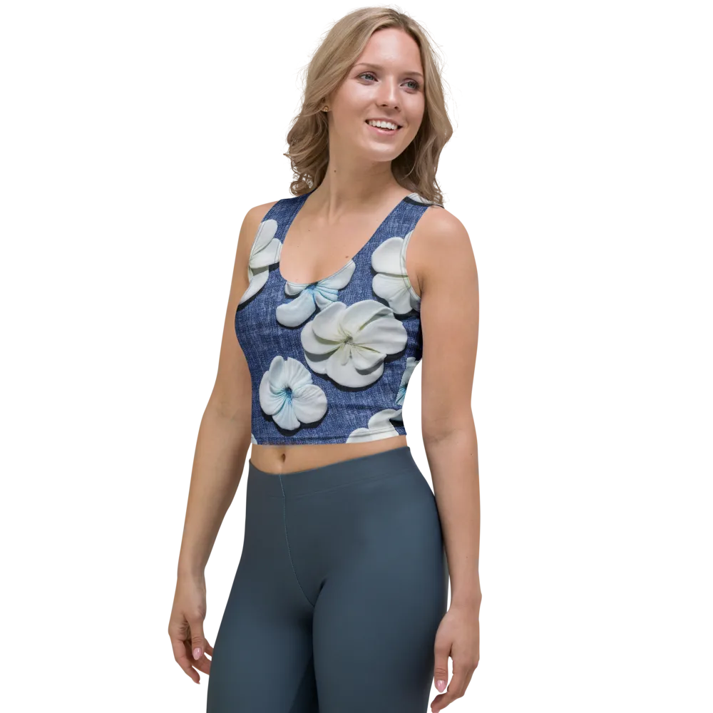 Azure Petal Drift on Crop Top — Left Front