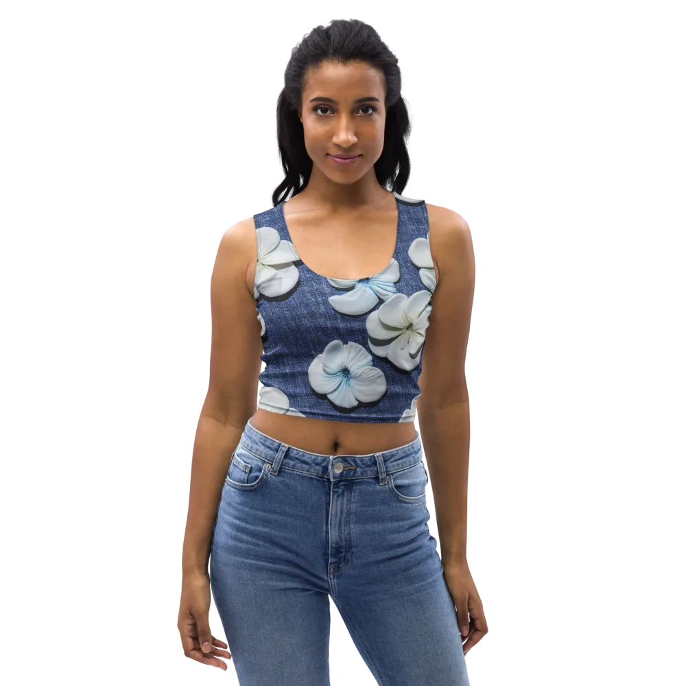 Azure Petal Drift on Crop Top — Front