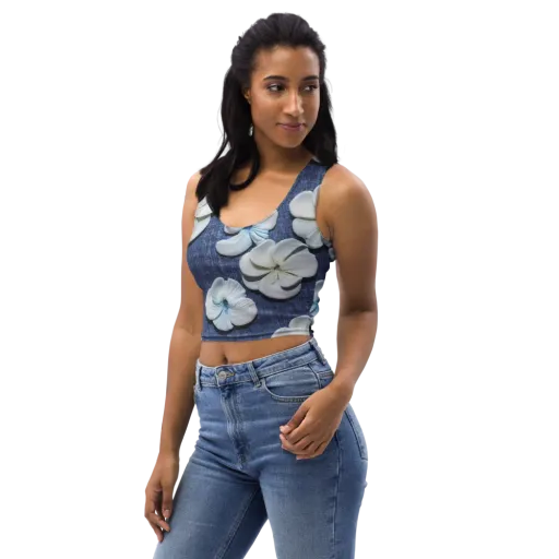 Azure Petal Drift on a Crop Top