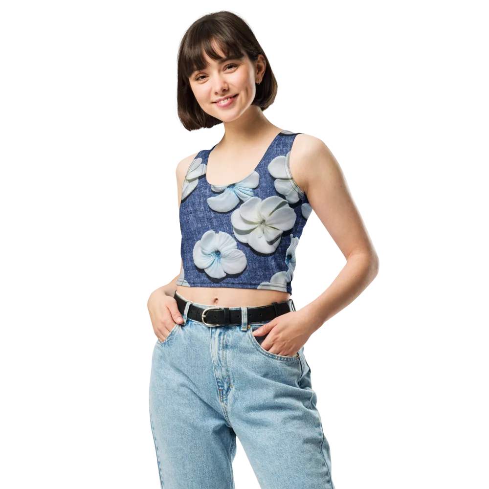 Azure Petal Drift on Crop Top — Front