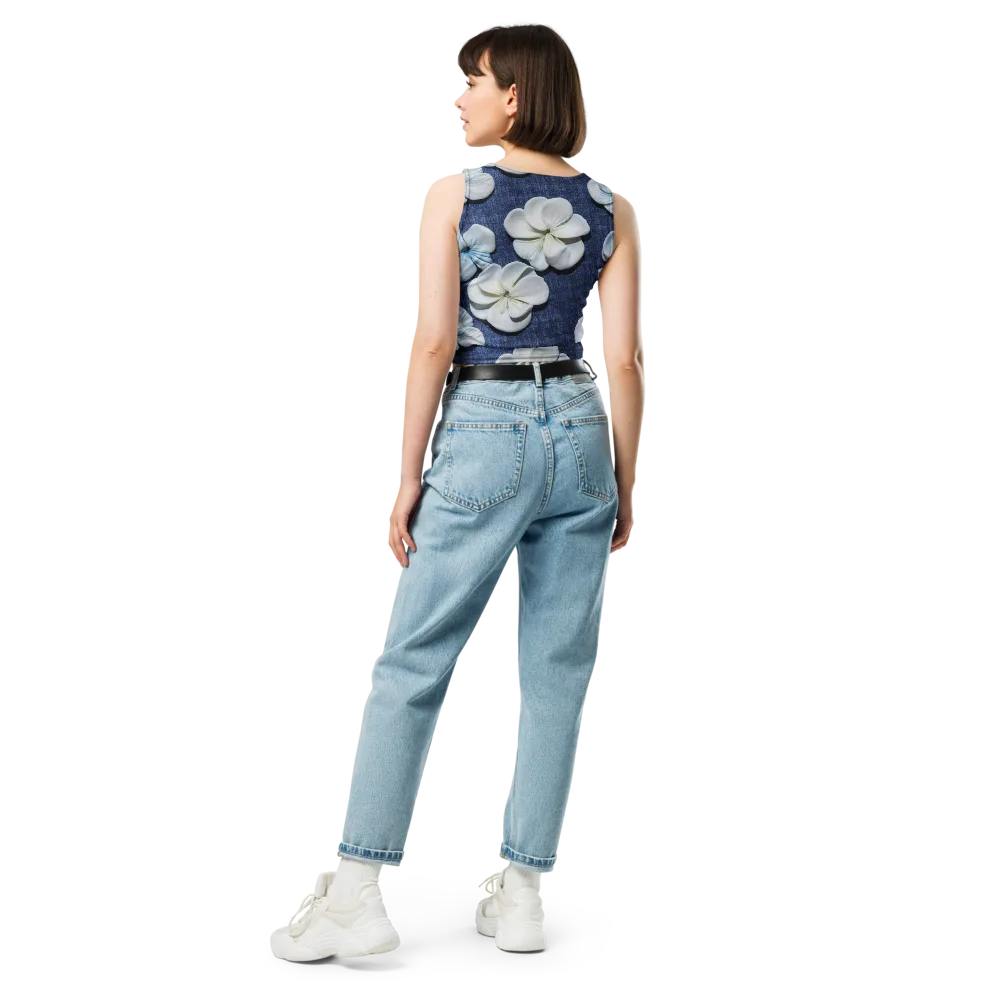Azure Petal Drift on Crop Top — Back