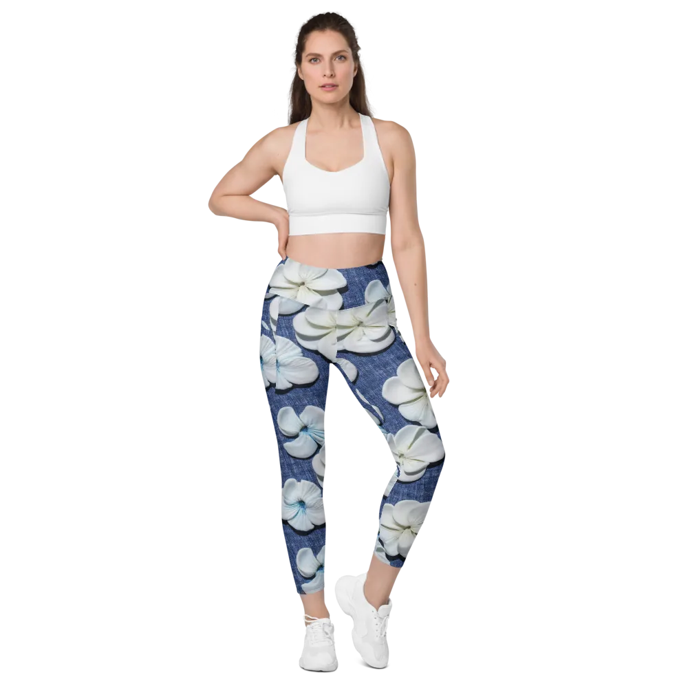 Azure Petal Drift on Leggings with Pockets — Front
