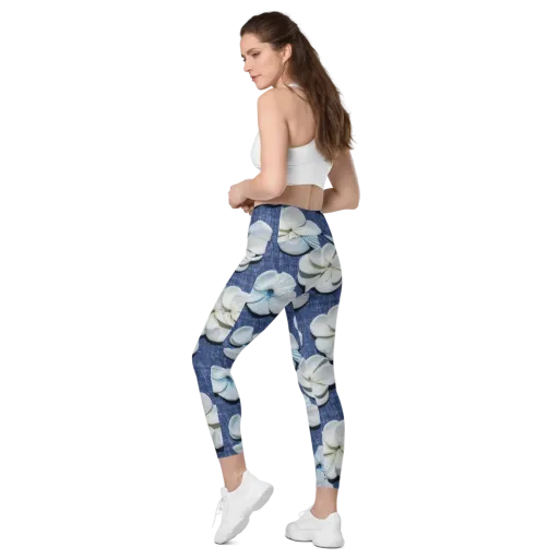Azure Petal Drift on a Leggings with Pockets