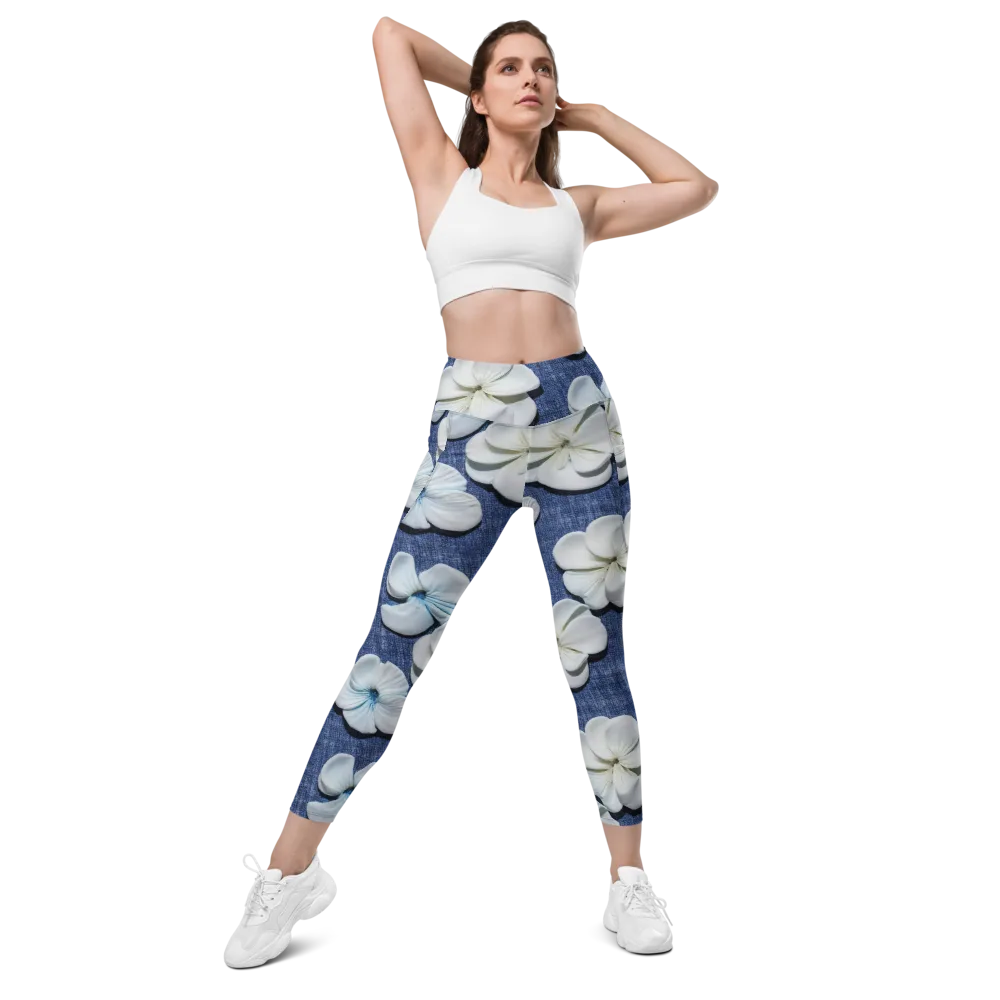 Azure Petal Drift on Leggings with Pockets — Front