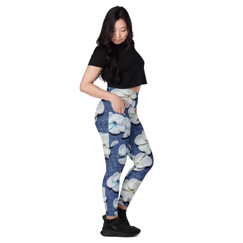 Azure Petal Drift on Leggings with Pockets — Right