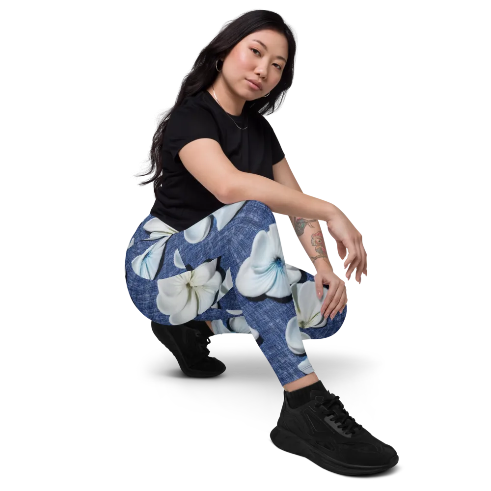 Azure Petal Drift on Leggings with Pockets — Right Front