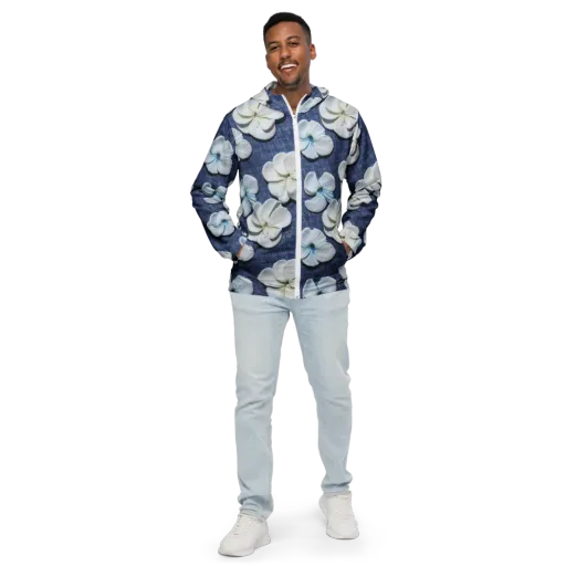 Azure Petal Drift on a Men's Windbreaker