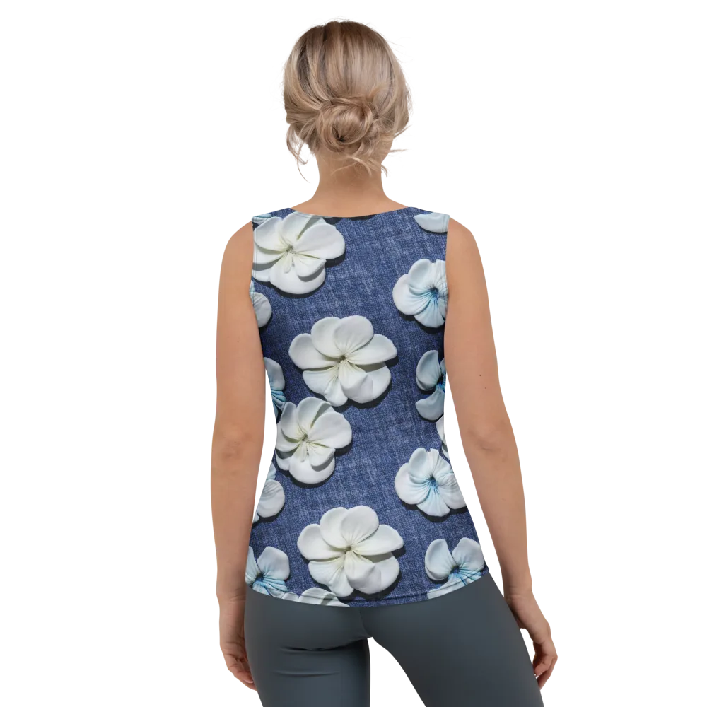 Azure Petal Drift on Women's Tank Top — Back