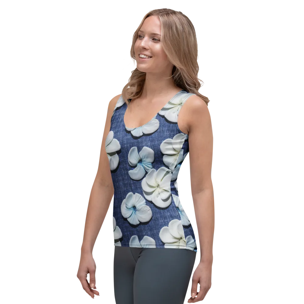 Azure Petal Drift on Women's Tank Top — Left Front