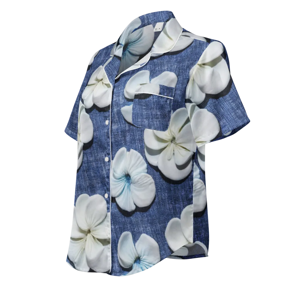 Azure Petal Drift on Women's Short Sleeve Pajama Top — Left Front